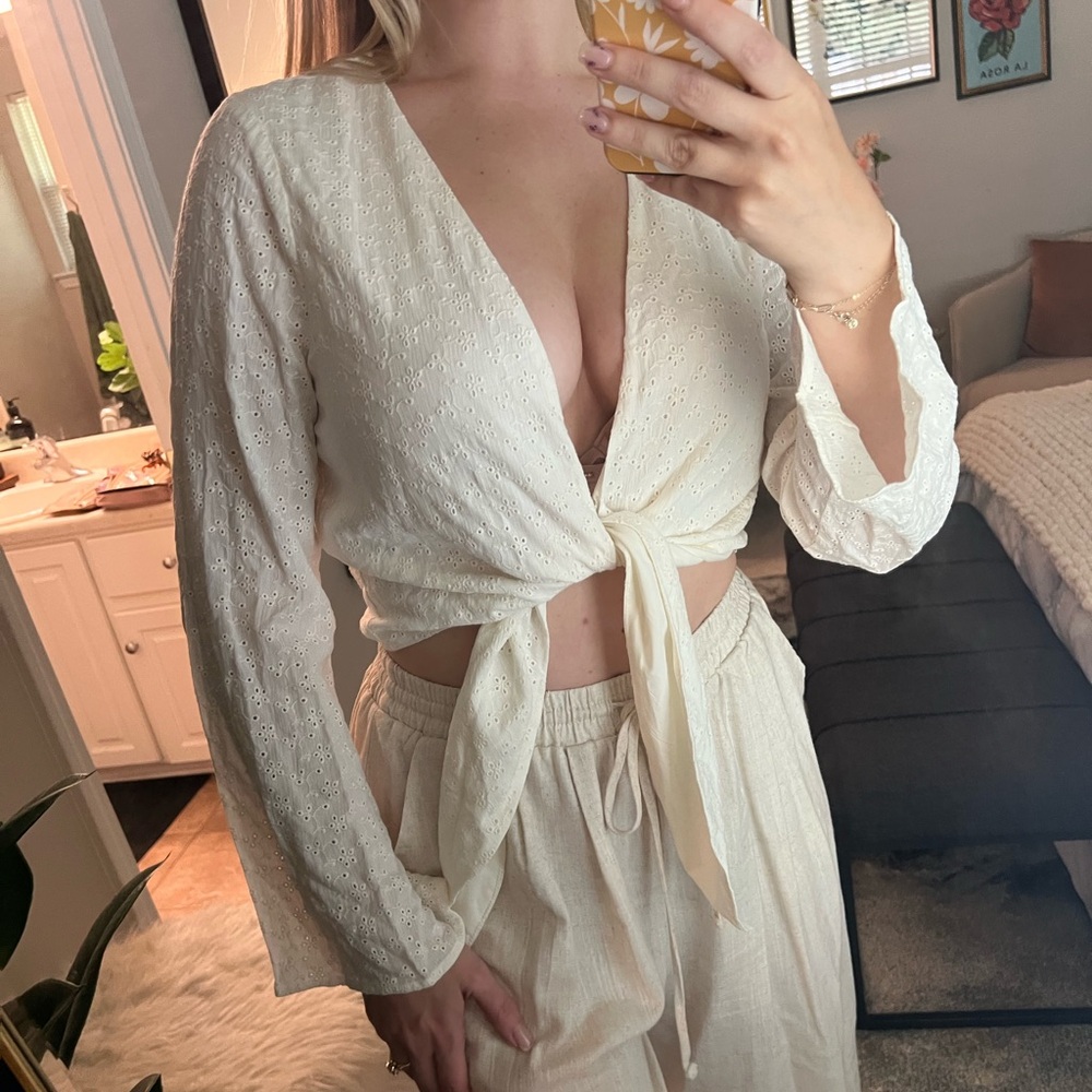 BCBGeneration Cream Tie-Front top